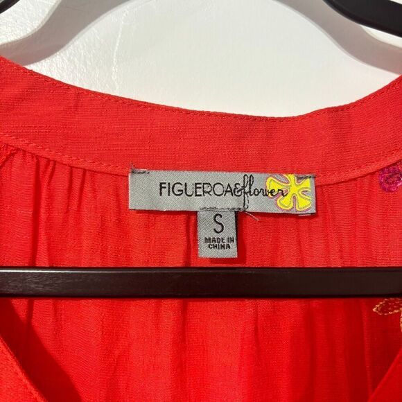Figueroa Flower Women's Floral Embroidered Tiered Dress Red Small Short Sleeve - Picture 5 of 7